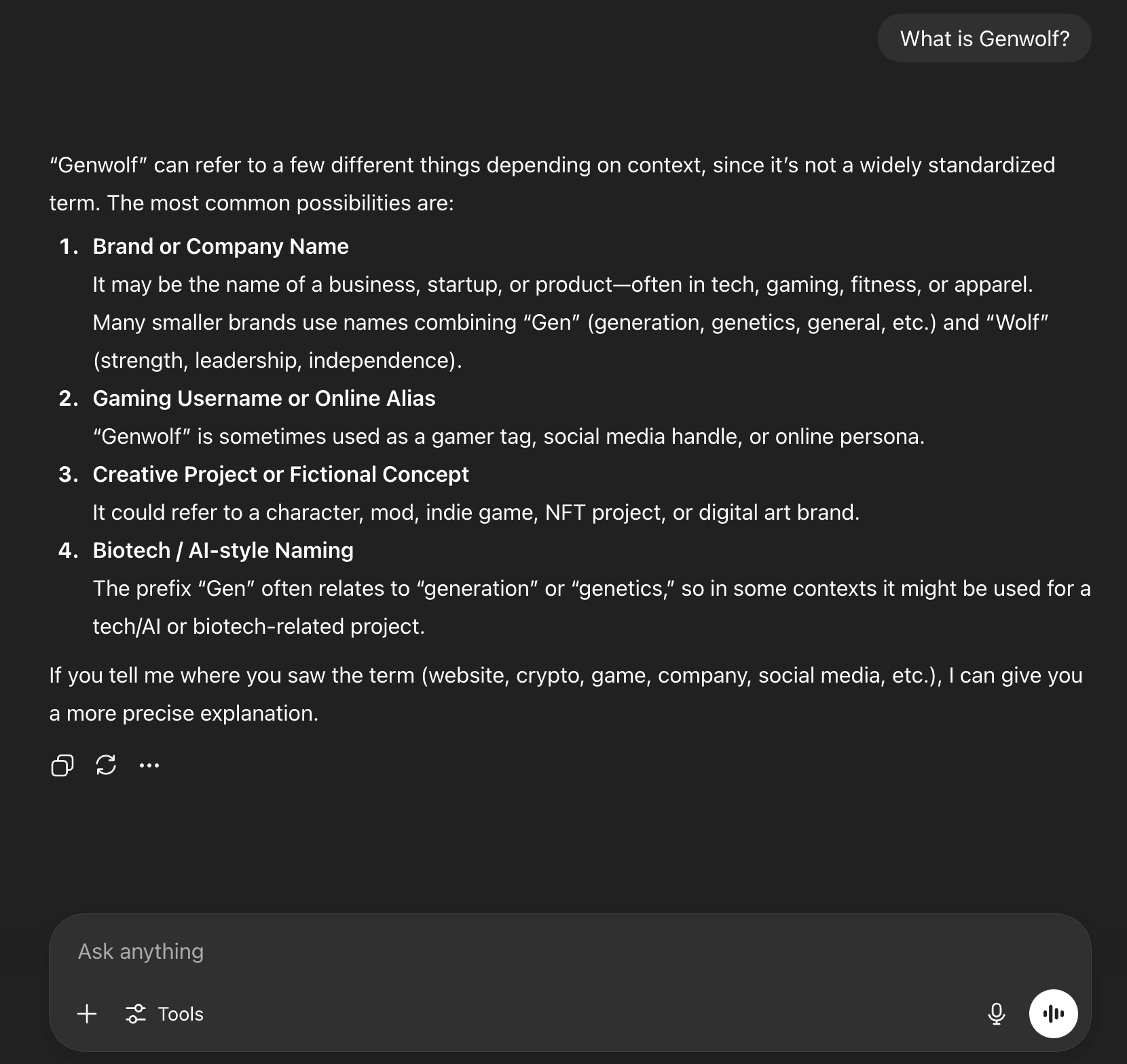 AI response asking about a new brand without web search